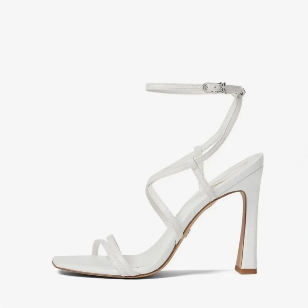 Sam Edelman Lela White Faux Leather Strappy Heeled Sandals | Women’s Size 9